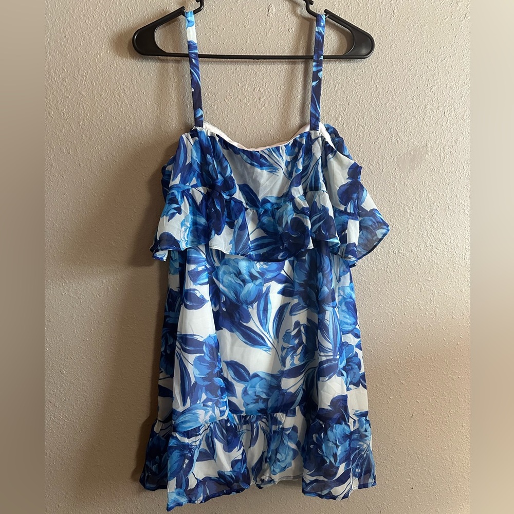 Just Fab Spaghetti Strap Blue Floral Mini Dress. Size M